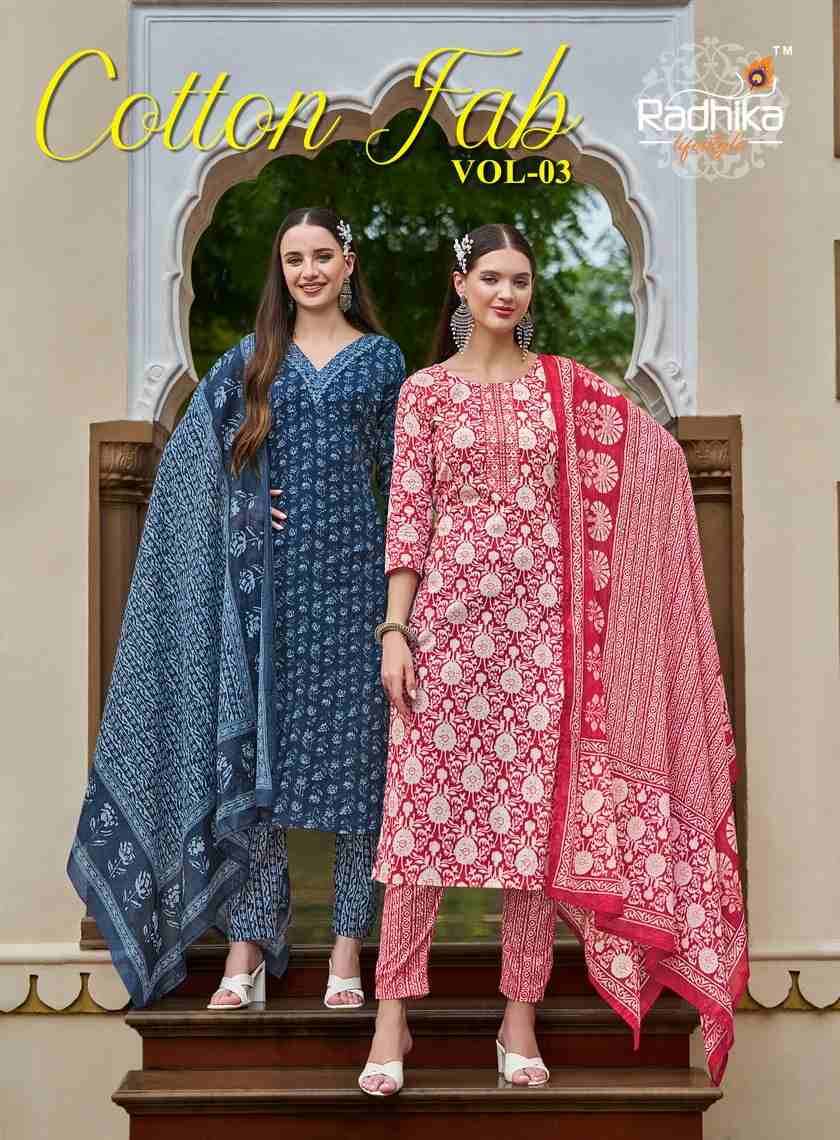 Cotton Fab Vol-3 By Radhika Lifestyle 3001 To 3007 Series Beautiful Stylish Fancy Colorful Casual Wear & Ethnic Wear Collection Pure Cotton Dresses At Wholesale Price