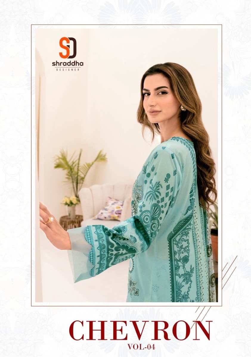 Chevron Vol-4 By Shraddha Designer 4001-A To 4001-D Series Series Beautiful Pakistani Suits Stylish Fancy Colorful Party Wear & Occasional Wear Pure Cotton Print Embroidered Dresses At Wholesale Price