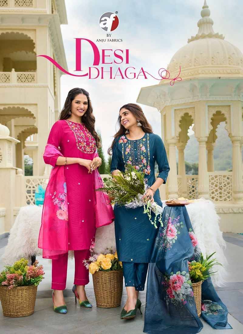 Desi Dhaga By Anju Fabrics 3881 To 3886 Series Designer Festive Suits Beautiful Stylish Fancy Colorful Party Wear & Occasional Wear Viscose Rayon Dresses At Wholesale Price