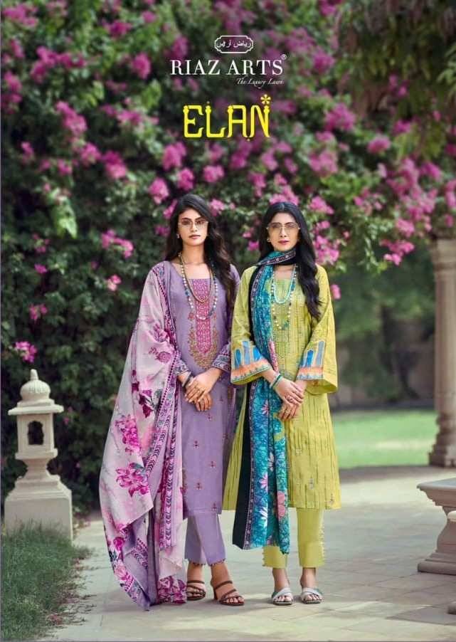 Elan By Riaz Arts 8001 To 8007 Series Wholesale Designer Pakistani Suits Collection Beautiful Stylish Fancy Colorful Party Wear & Occasional Wear Pure Lawn Cambric Print With Embroidered Dresses At Wholesale Price