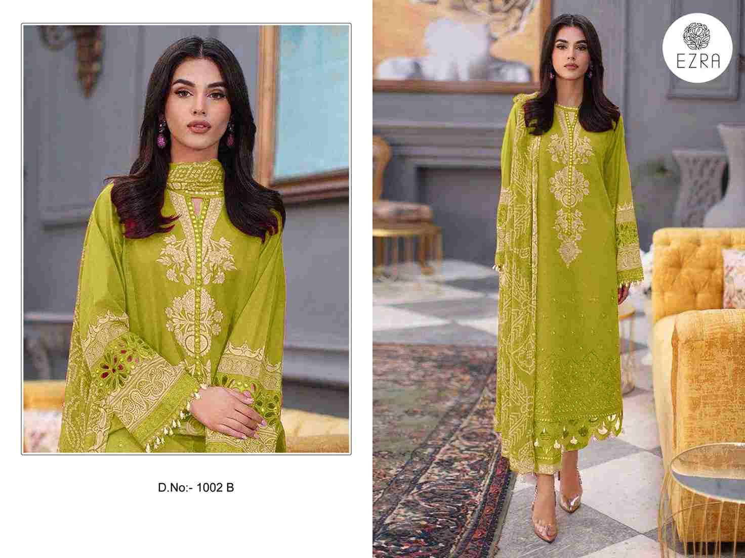 Ezra 1002 Colours By Ezra 1002-A To 1002-B Series Pakistani Suits Beautiful Fancy Colorful Stylish Party Wear & Occasional Wear Pure Cotton Embroidery Dresses At Wholesale Price