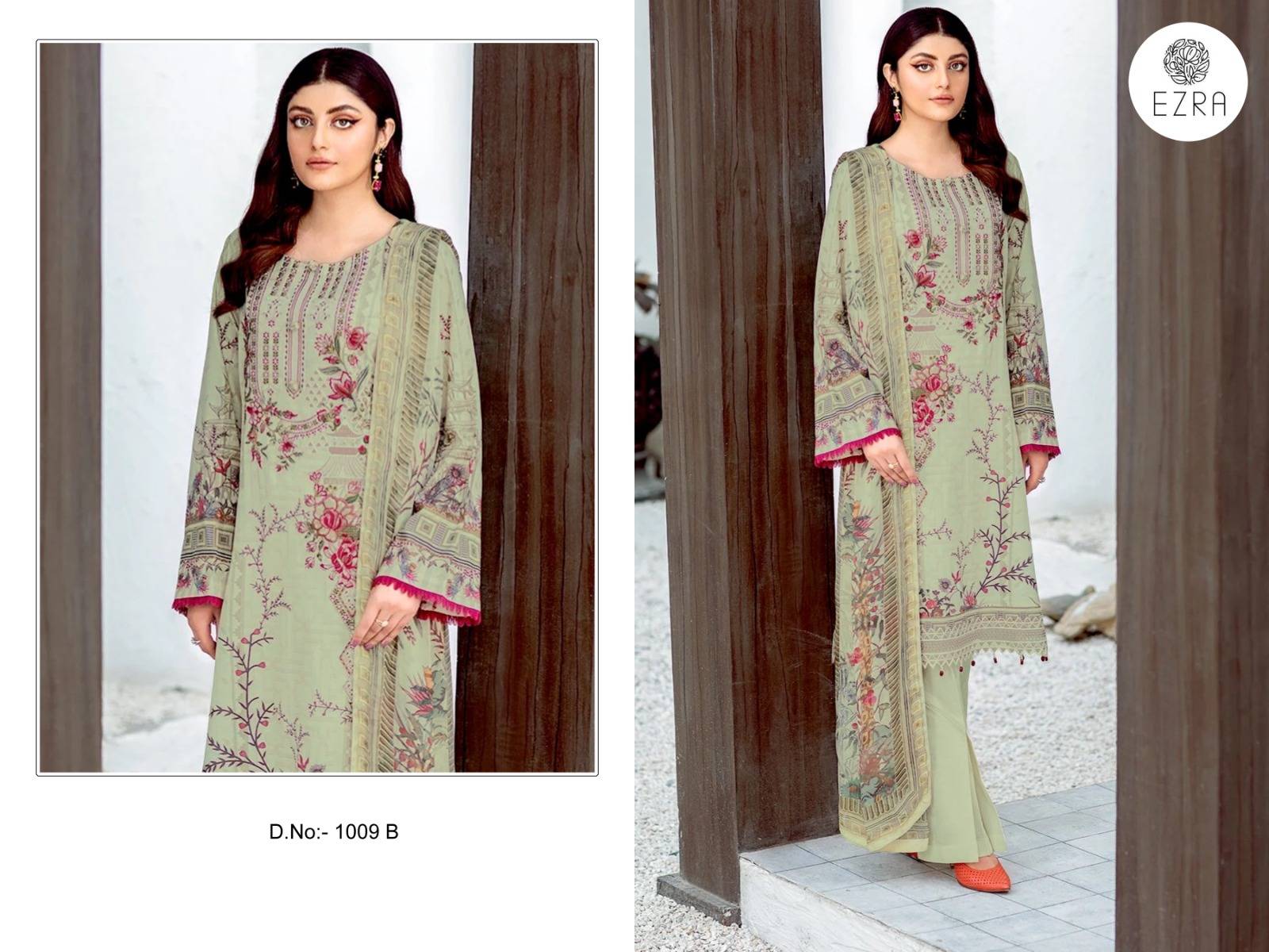 Ezra 1009 Colours By Ezra 1009-A To 1009-B Series Pakistani Suits Beautiful Fancy Colorful Stylish Party Wear & Occasional Wear Pure Cotton Embroidery Dresses At Wholesale Price