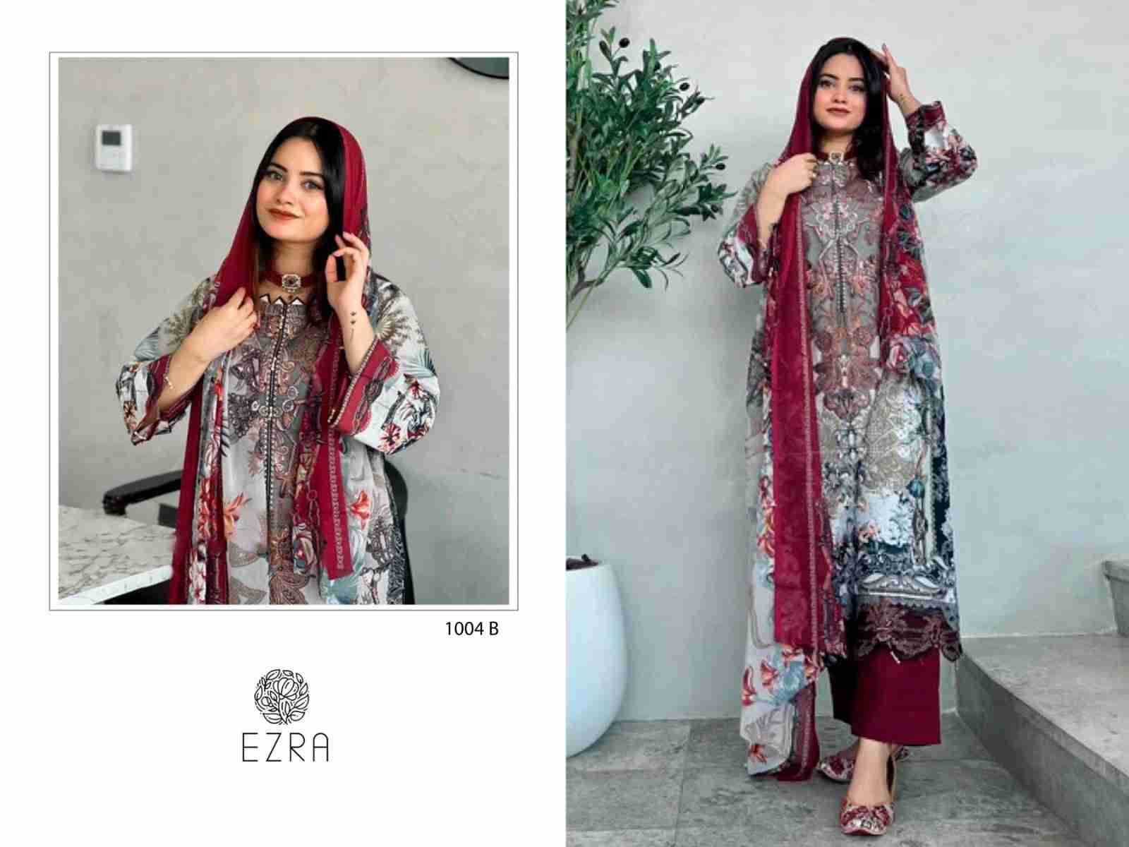 Ezra 1004 Colours By Ezra 1004-A To 1004-B Series Pakistani Suits Beautiful Fancy Colorful Stylish Party Wear & Occasional Wear Pure Cotton Embroidery Dresses At Wholesale Price