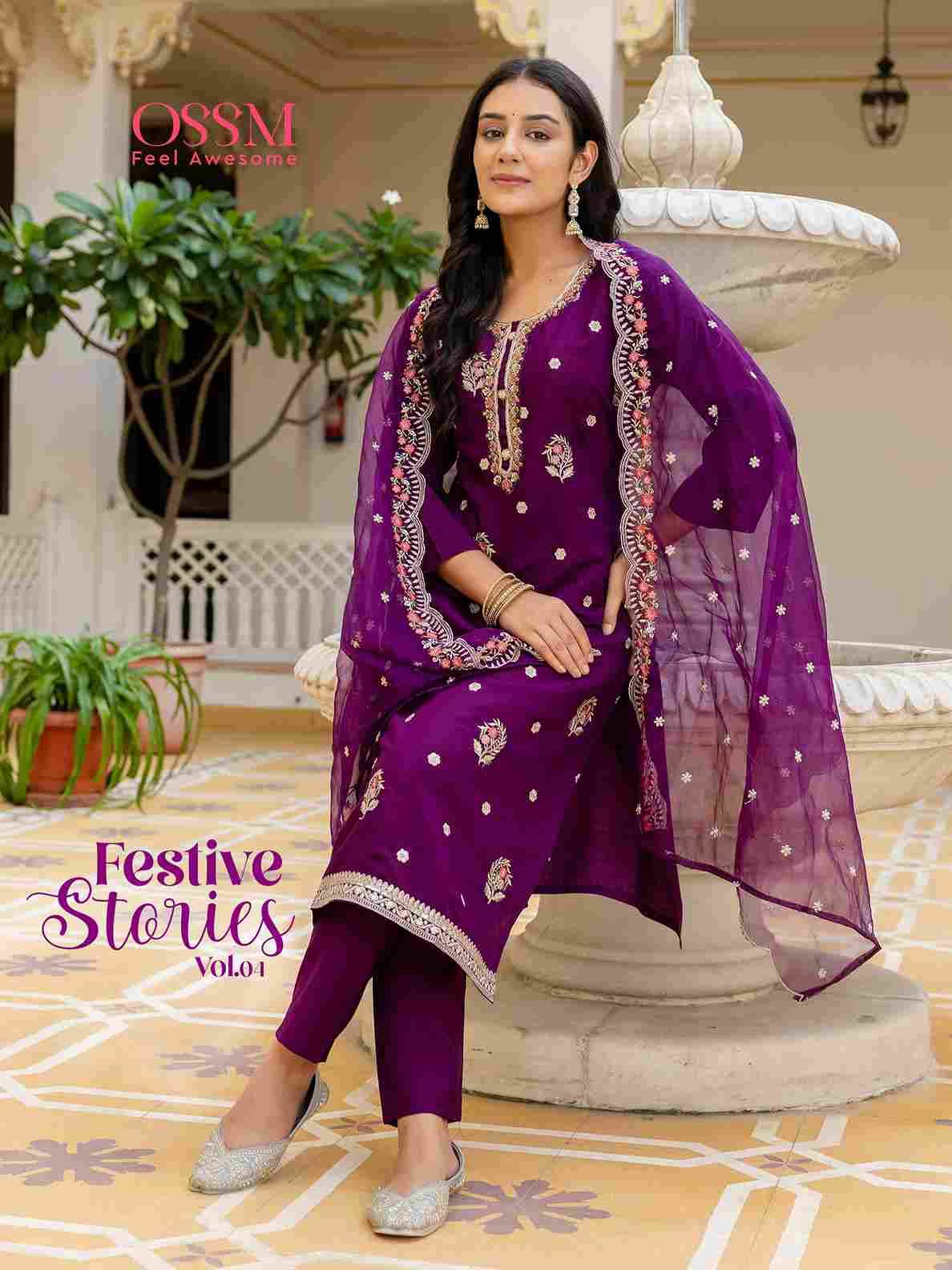 Festive Stories Vol-4 By Ossm 101 To 106 Series Beautiful Festive Suits Stylish Fancy Colorful Casual Wear & Ethnic Wear Viscose Silk With Work Dresses At Wholesale Price