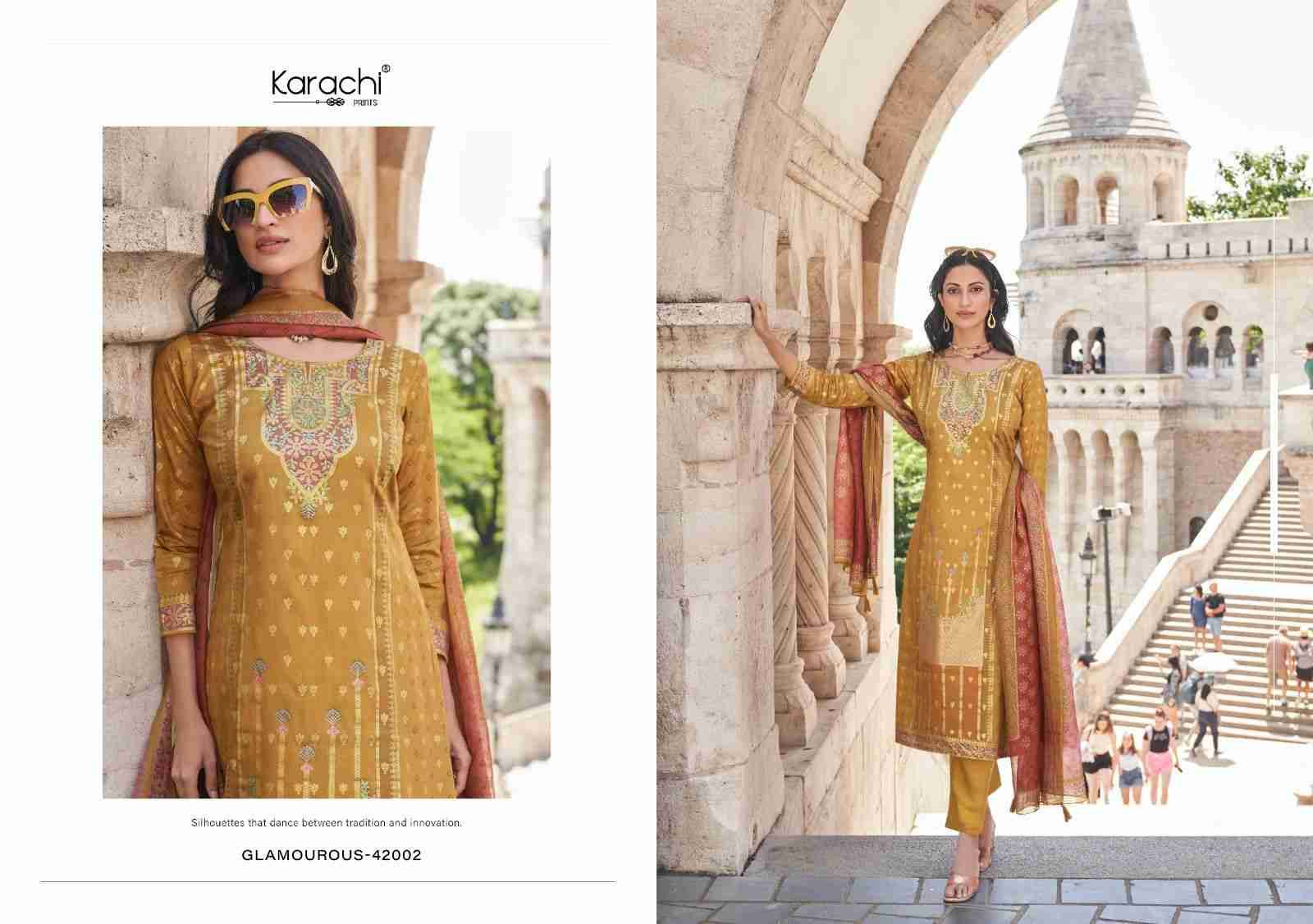 Glamourous By Karachi Prints 42001 To 42004 Series Beautiful Festive Suits Colorful Stylish Fancy Casual Wear & Ethnic Wear Pure Jam Satin Print With Work Dresses At Wholesale Price