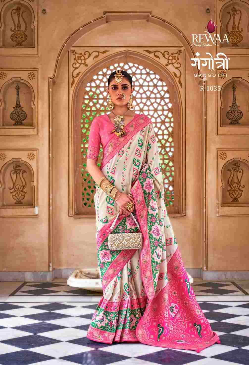 Gangotri By Rewaa 1034 To 1045 Series Indian Traditional Wear Collection Beautiful Stylish Fancy Colorful Party Wear & Occasional Wear Vichitra Silk Sarees At Wholesale Price