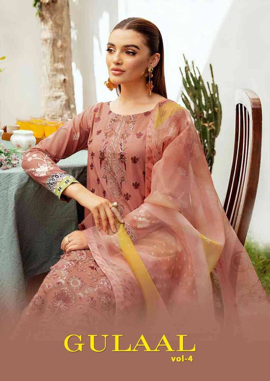 Gulaal Vol-4 By Nand Gopal Print 4001 To 4008 Series Beautiful Festive Suits Colorful Stylish Fancy Casual Wear & Ethnic Wear Pure Cotton Print Dresses At Wholesale Price