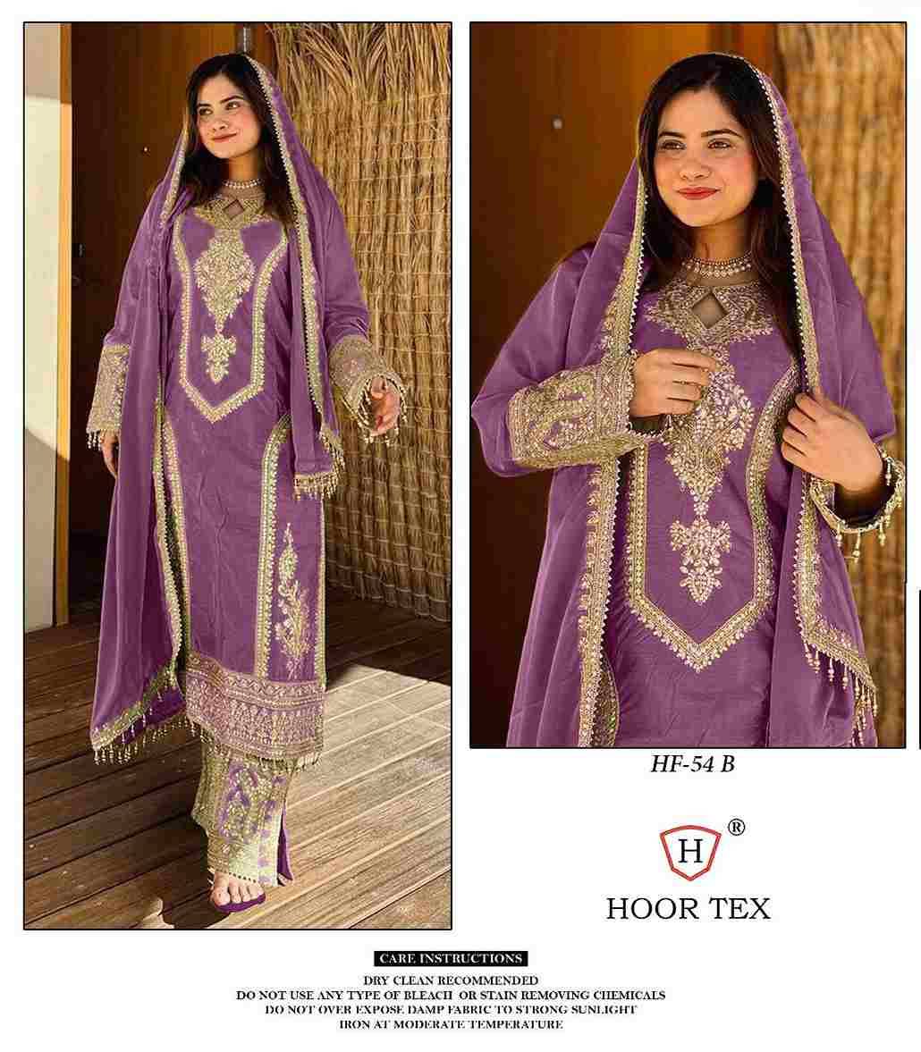 Hoor Tex Hit Design HF-54 Colours By Hoor Tex HF-54-A To HF-54-D Series Pakistani Suits Beautiful Fancy Colorful Stylish Party Wear & Occasional Wear Chinnon Dresses At Wholesale Price