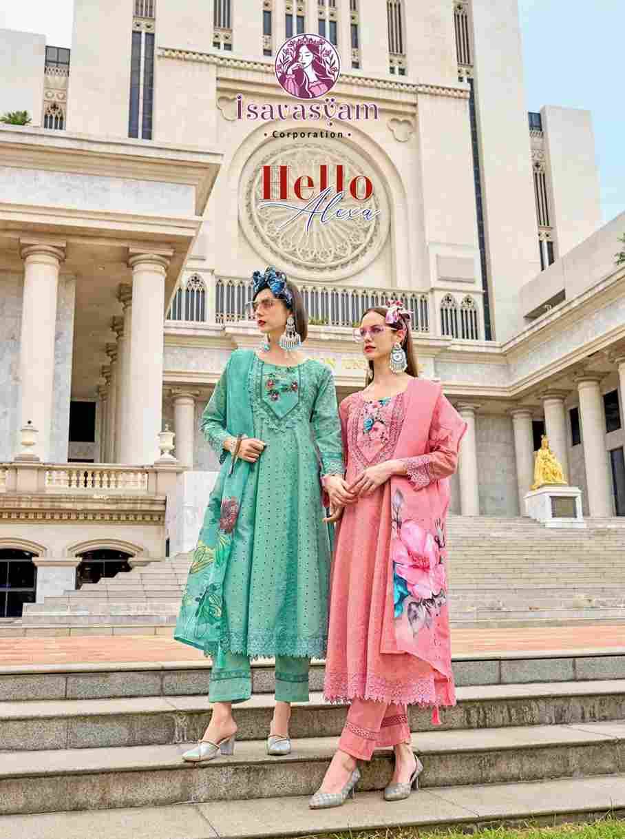 Hello Alexa By Isavasyam 1001 To 1006 Series Designer Festive Suits Collection Beautiful Stylish Fancy Colorful Party Wear & Occasional Wear Cotton Dresses At Wholesale Price