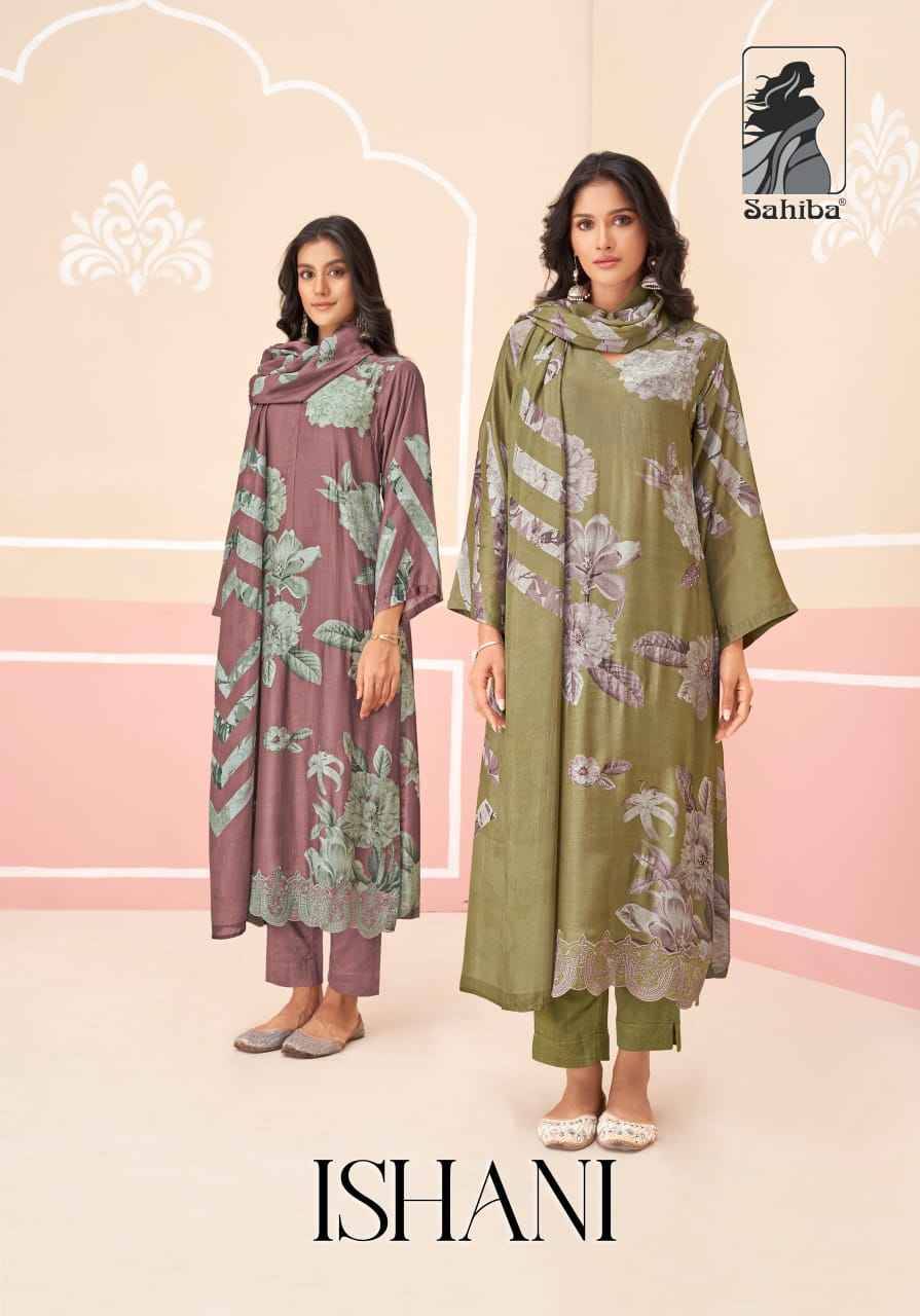 Ishani By Sahiba Fabrics Beautiful Festive Suits Colorful Stylish Fancy Casual Wear & Ethnic Wear Muslin Silk Dresses At Wholesale Price