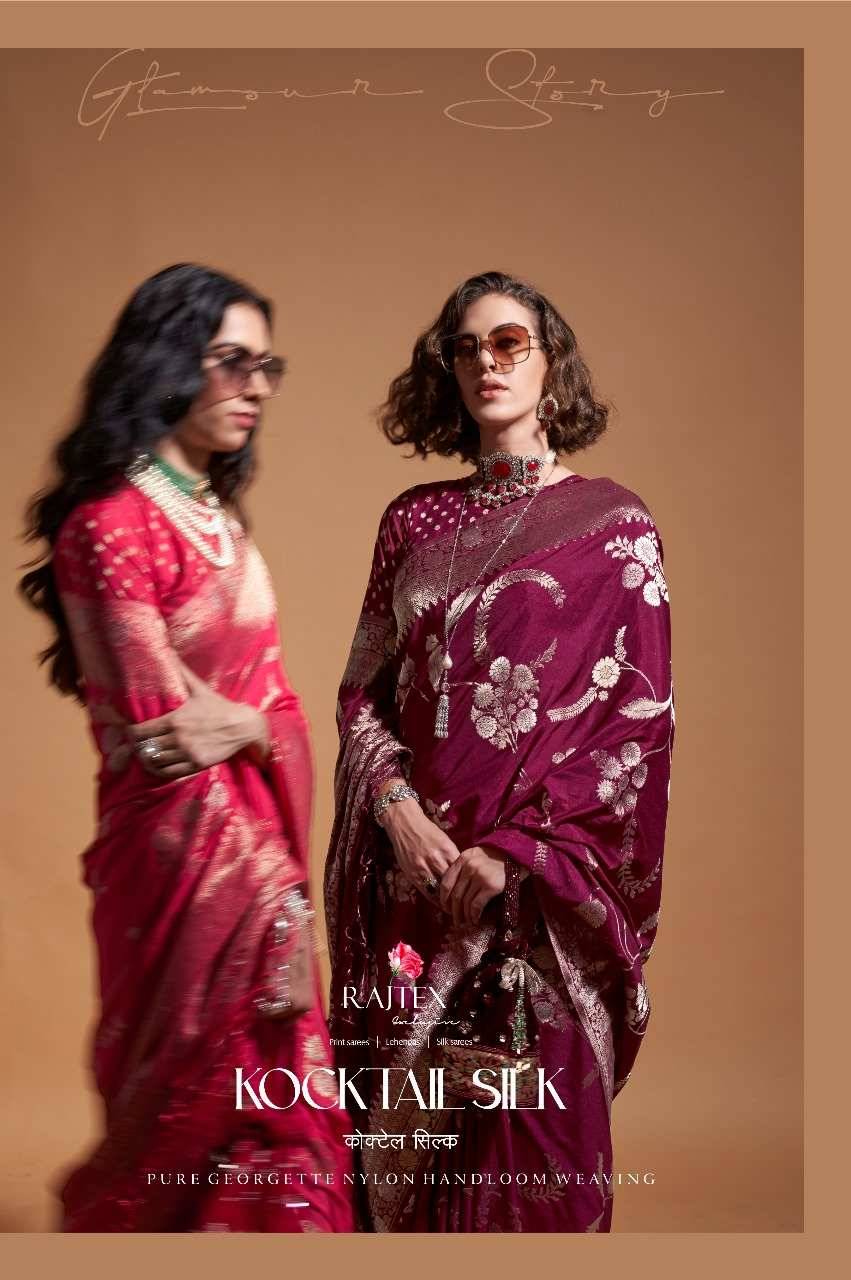 Kocktail Silk By Raj Tex 361001 To 361006 Series Indian Traditional Wear Collection Beautiful Stylish Fancy Colorful Party Wear & Occasional Wear Silk Georgette Sarees At Wholesale Price