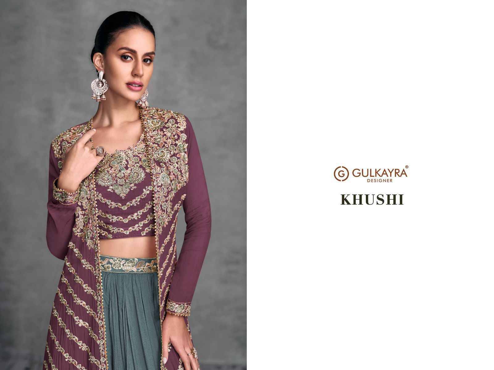 Khushi By Gulkayra Designer 7445-A To 7445-C Series Designer Stylish Fancy Colorful Beautiful Party Wear & Ethnic Wear Collection Chinnon Tops With Skirt At Wholesale Price