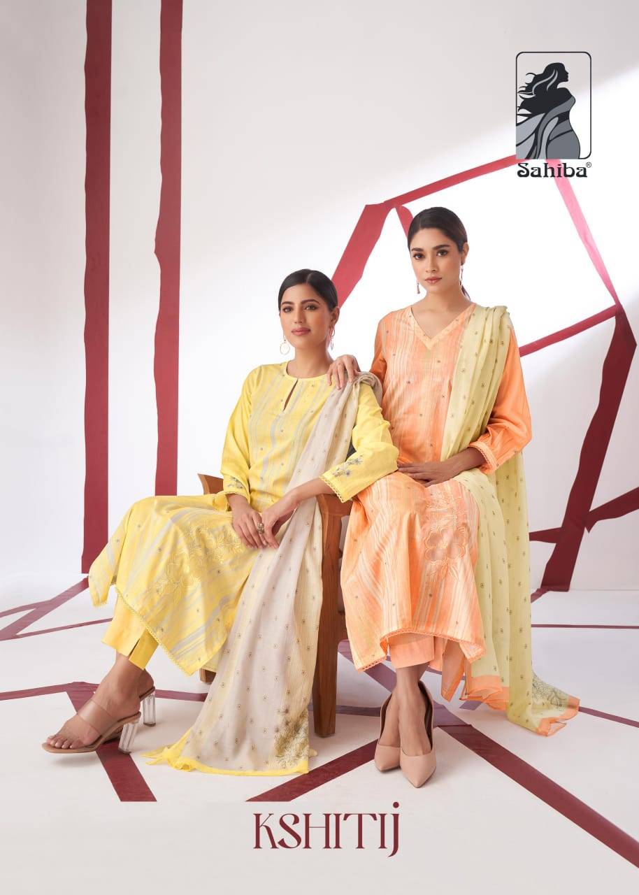 Kshitij By Sahiba Fabrics Beautiful Festive Suits Colorful Stylish Fancy Casual Wear & Ethnic Wear Muslin Silk Dresses At Wholesale Price