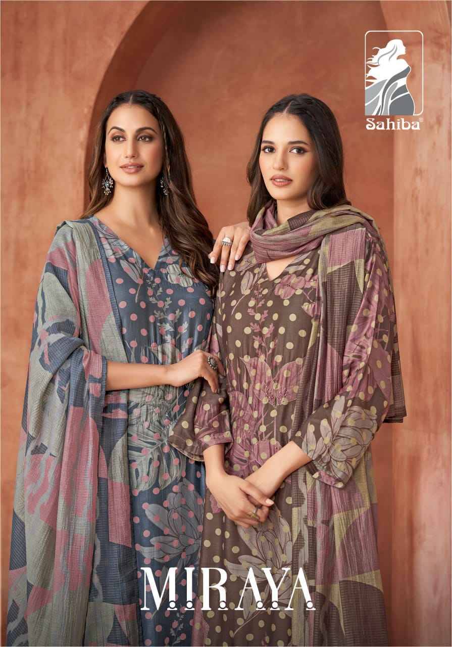 Miraya By Sahiba Fabrics Beautiful Festive Suits Colorful Stylish Fancy Casual Wear & Ethnic Wear Muslin Silk Dresses At Wholesale Price