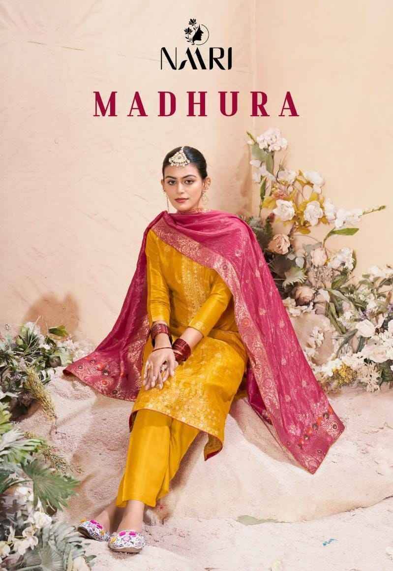 Madhura By Naari 96001 To 96004 Series Beautiful Stylish Festive Suits Fancy Colorful Casual Wear & Ethnic Wear & Ready To Wear Pure Jacquard Dresses At Wholesale Price