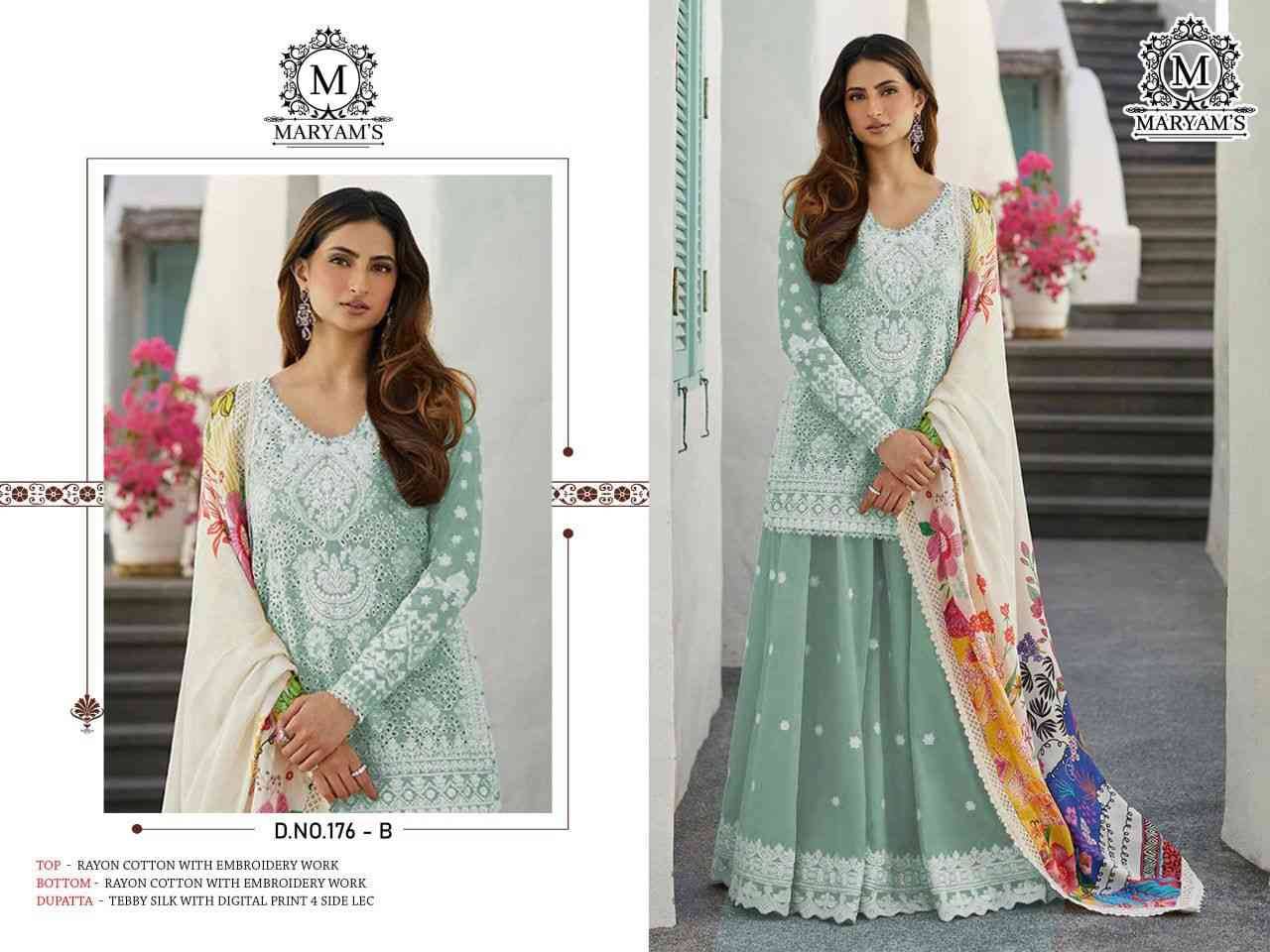 Maryams 176 Colours By Maryams 176-A To 176-D Series Pakistani Suits Beautiful Fancy Colorful Stylish Party Wear & Occasional Wear Rayon Cotton Embroidery Dresses At Wholesale Price