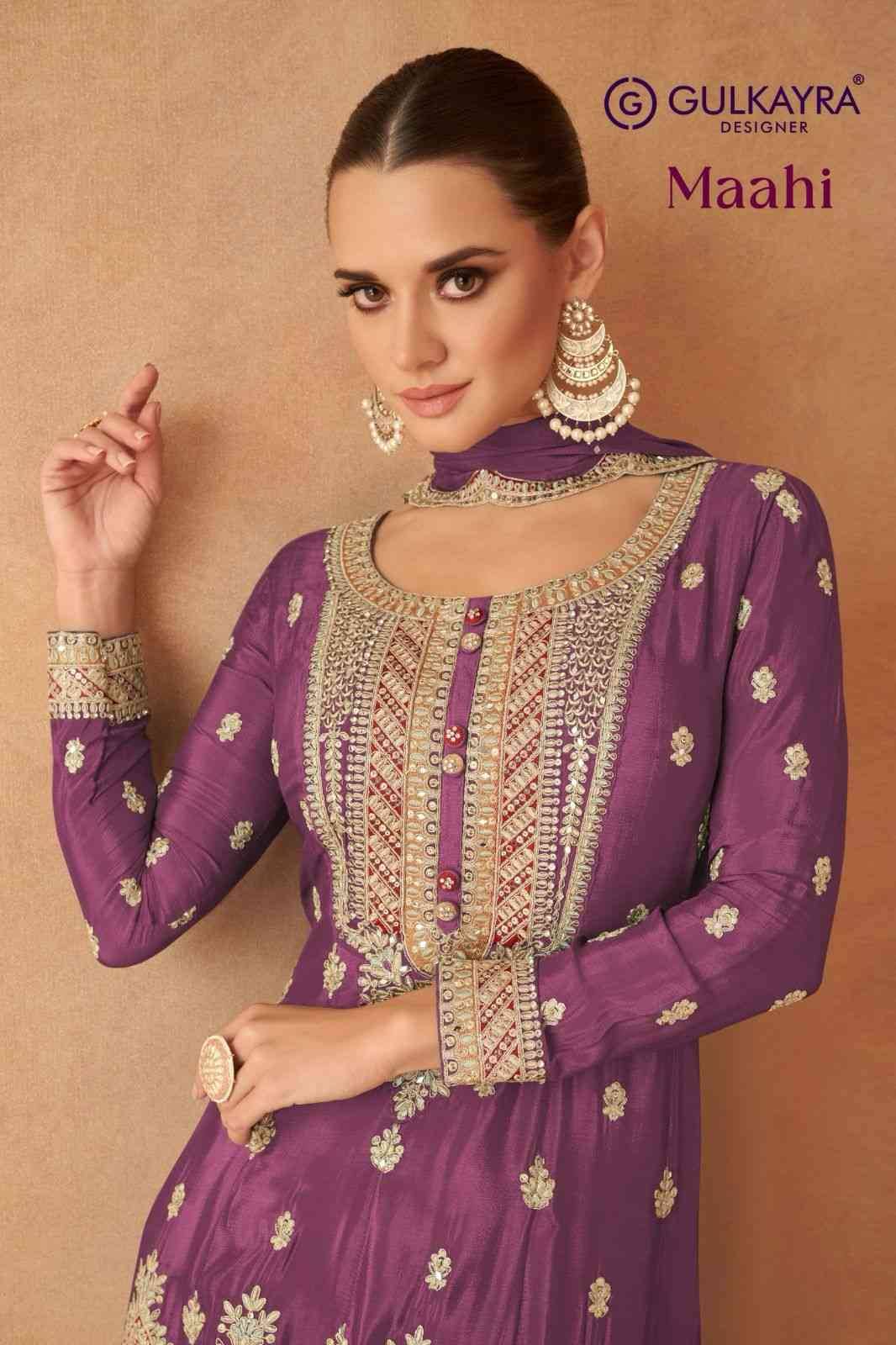 Maahi By Gulkayra Designer 7451-A To 7451-D Series Designer Sharara Suits Beautiful Fancy Colorful Stylish Party Wear & Occasional Wear Heavy Chinnon Dresses At Wholesale Price