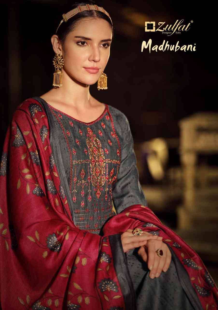 Madhubani By Zulfat 455-001 To 455-010 Series Beautiful Festive Suits Colorful Stylish Fancy Casual Wear & Ethnic Wear Pure Pashmina Print With Embroidered Dresses At Wholesale Price