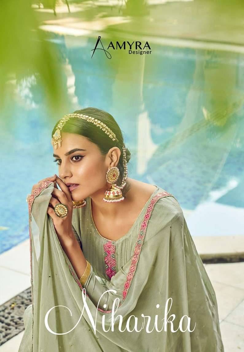 Niharika By Amyra Designer 101 To 104 Series Beautiful Stylish Sharara Suits Fancy Colorful Casual Wear & Ethnic Wear & Ready To Wear Heavy Georgette Embroidered Dresses At Wholesale Price