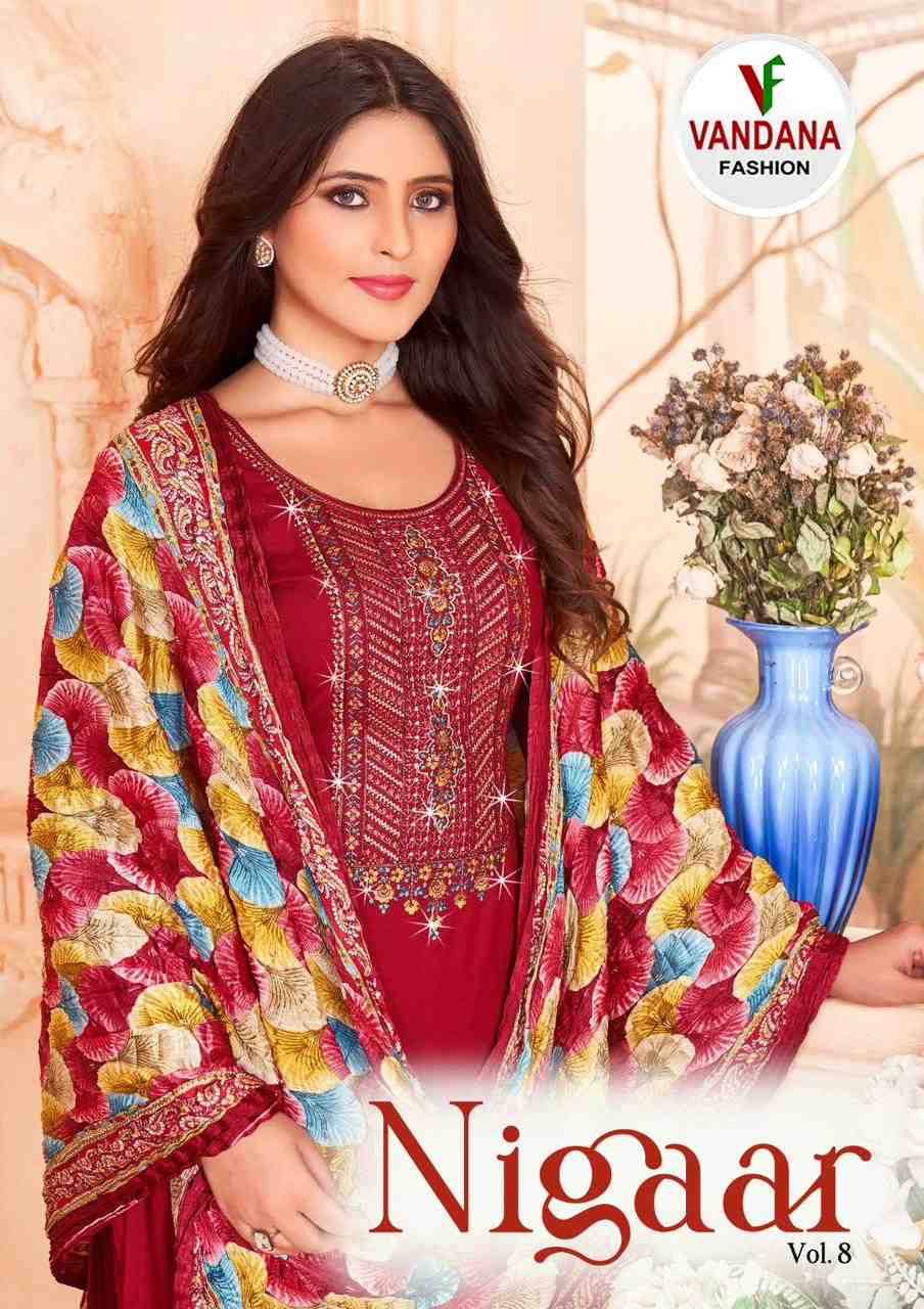 Nigaar Vol-8 By Vandana Fashion 8001 To 8008 Series Beautiful Festive Suits Stylish Fancy Colorful Casual Wear & Ethnic Wear Heavy Rayon Slub Print Dresses At Wholesale Price