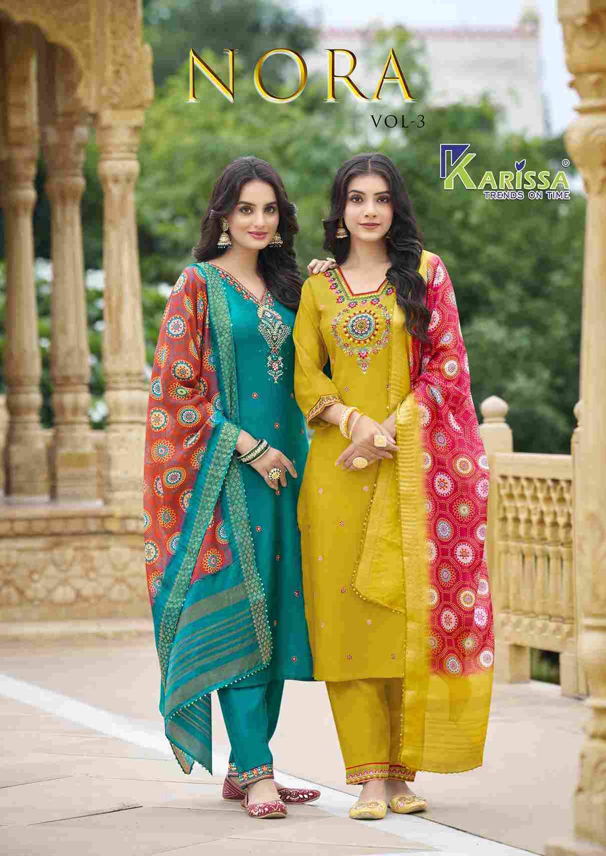 Nora Vol-3 By Karissa 3001 To 3006 Series Beautiful Stylish Festive Suits Fancy Colorful Casual Wear & Ethnic Wear & Ready To Wear Pure Viscose Dresses At Wholesale Price