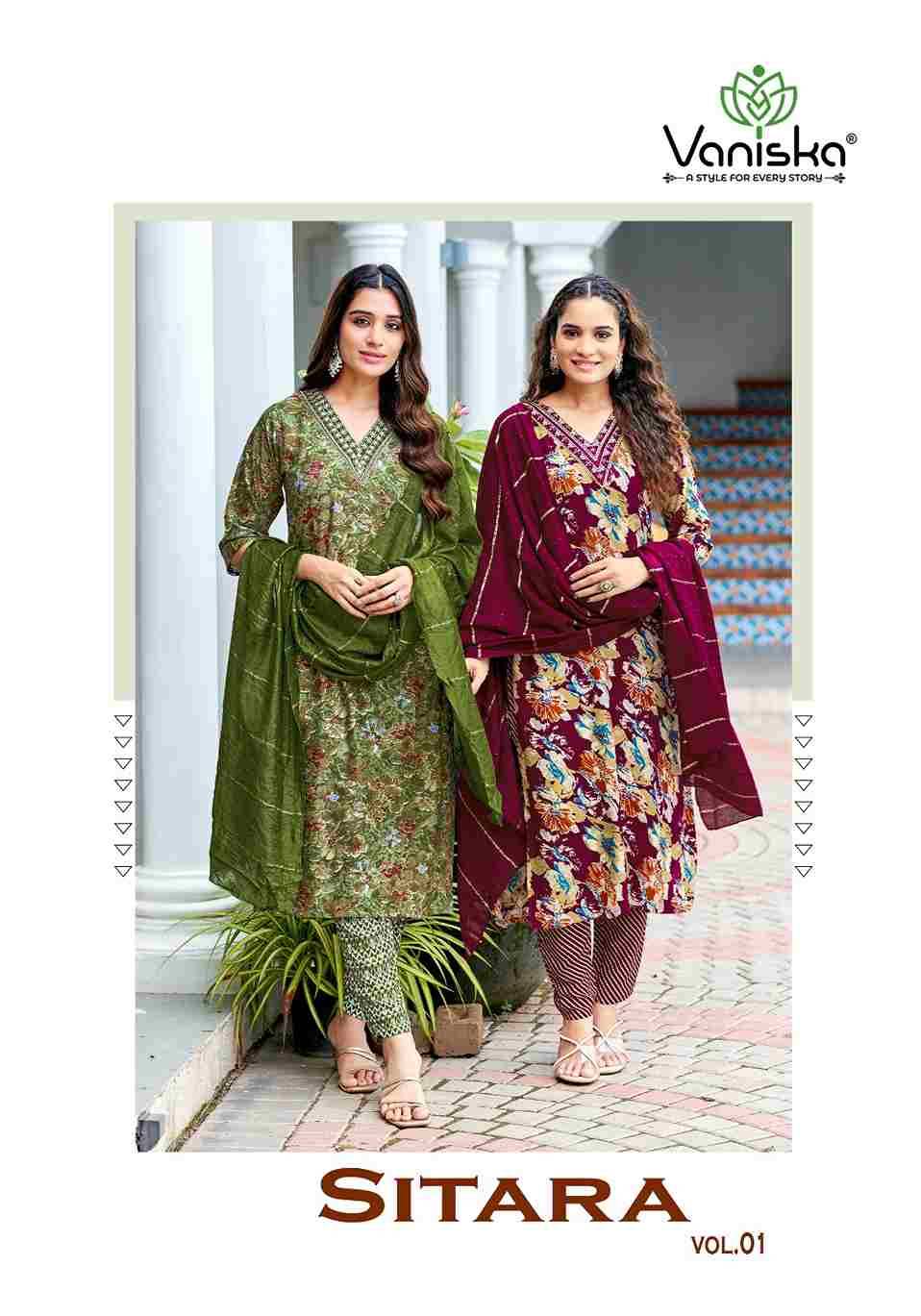 Sitara Vol-1 By Vaniska 1001 To 1006 Series Designer Festive Suits Collection Beautiful Stylish Fancy Colorful Party Wear & Occasional Wear Rayon Foil Dresses At Wholesale Price