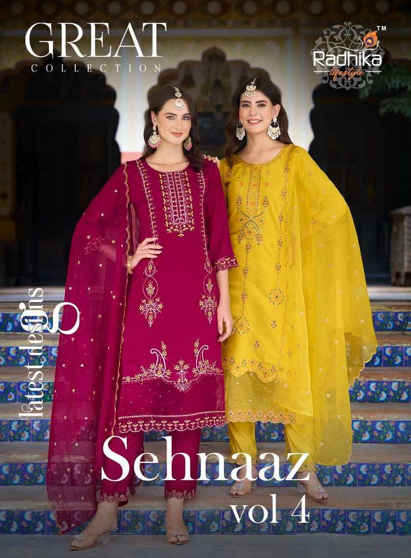 Sehnaaz Vol-4 By Radhika Lifestyle 4001 To 4006 Series Beautiful Stylish Anarkali Suits Fancy Colorful Casual Wear & Ethnic Wear & Ready To Wear Pure Silk Dresses At Wholesale Price