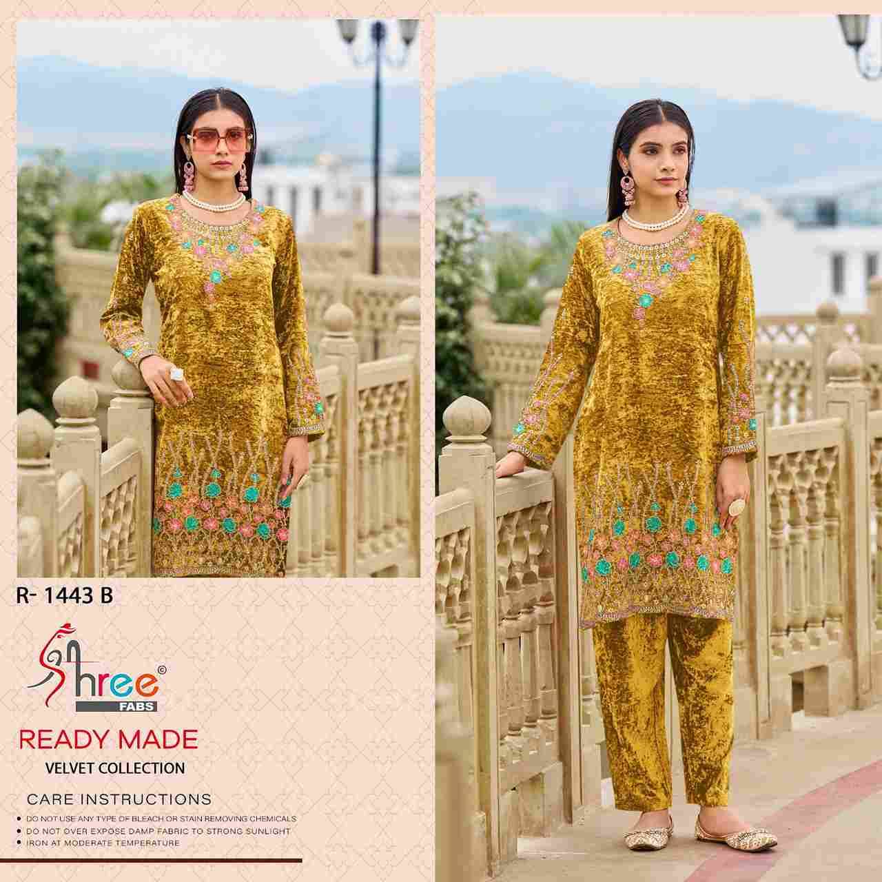 Shree Fabs Hit Design R-1443 Colours By Shree Fabs R-1443-A To R-1443-D Series Designer Pakistani Suits Collection Beautiful Stylish Fancy Colorful Party Wear & Occasional Wear Viscose Velvet Kurtis With Bottom At Wholesale Price