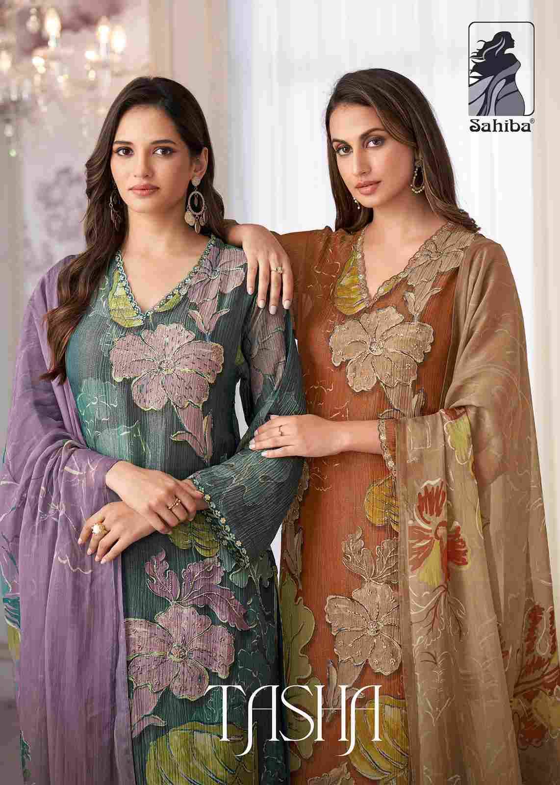 Tasha By Sahiba Fabrics Beautiful Festive Suits Colorful Stylish Fancy Casual Wear & Ethnic Wear Shimmer Tissue Dresses At Wholesale Price