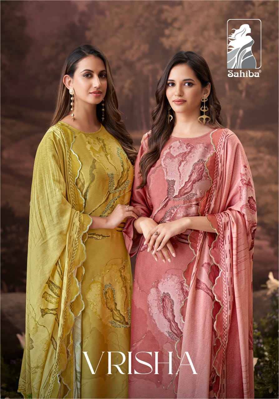 Vrisha By Sahiba Fabrics Beautiful Festive Suits Colorful Stylish Fancy Casual Wear & Ethnic Wear Viscose Shimmer Dresses At Wholesale Price