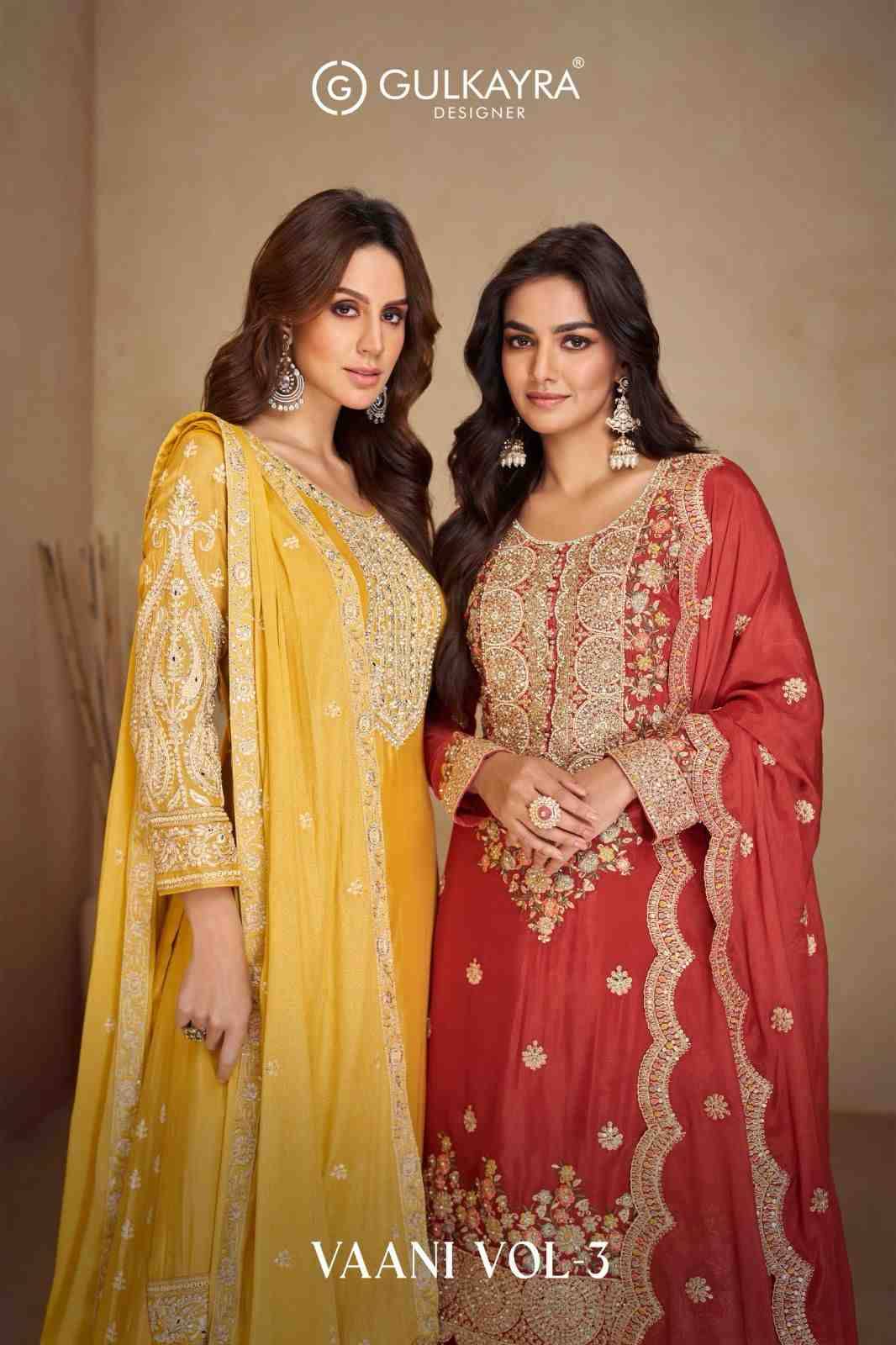 Vaani Vol-3 By Gulkayra Designer 7497 To 7499 Series Designer Festive Festive Suits Collection Beautiful Stylish Fancy Colorful Party Wear & Occasional Wear Chinnon Dresses At Wholesale Price