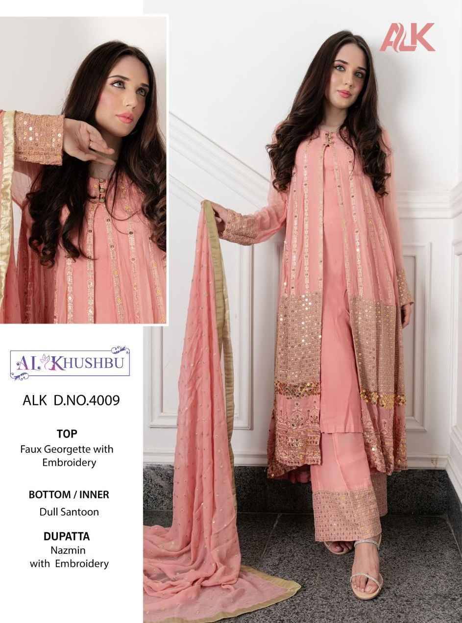 Al Khushbu Hit Design 4009 By Al Khushbu Beautiful Pakistani Suits Colorful Stylish Fancy Casual Wear & Ethnic Wear Faux Georgette Embroidered Dresses At Wholesale Price