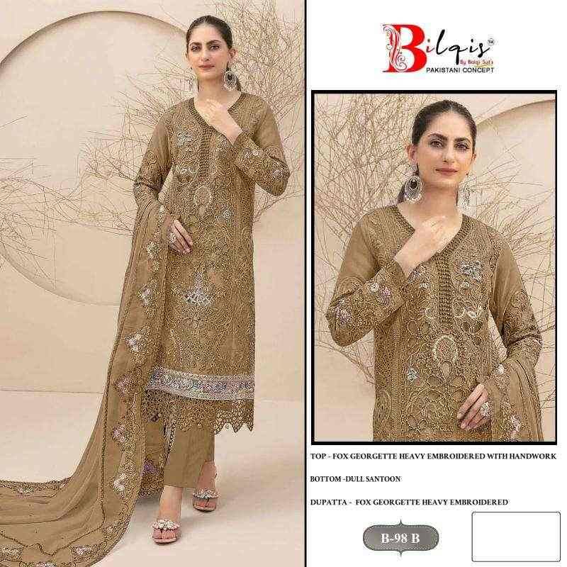 Bilqis 98 Colours By Bilqis 98-A To 98-D Series Beautiful Pakistani Suits Stylish Fancy Colorful Party Wear & Occasional Wear Faux Georgette Embroidery Dresses At Wholesale Price