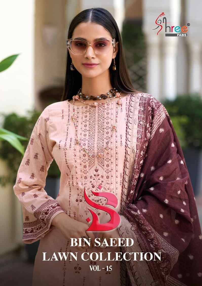 Bin Saeed Lawn Collection Vol-15 By Shree Fabs 1001 To 1006 Series Beautiful Pakistani Suits Colorful Stylish Fancy Casual Wear & Ethnic Wear Pure Cotton With Embroidered Dresses At Wholesale Price