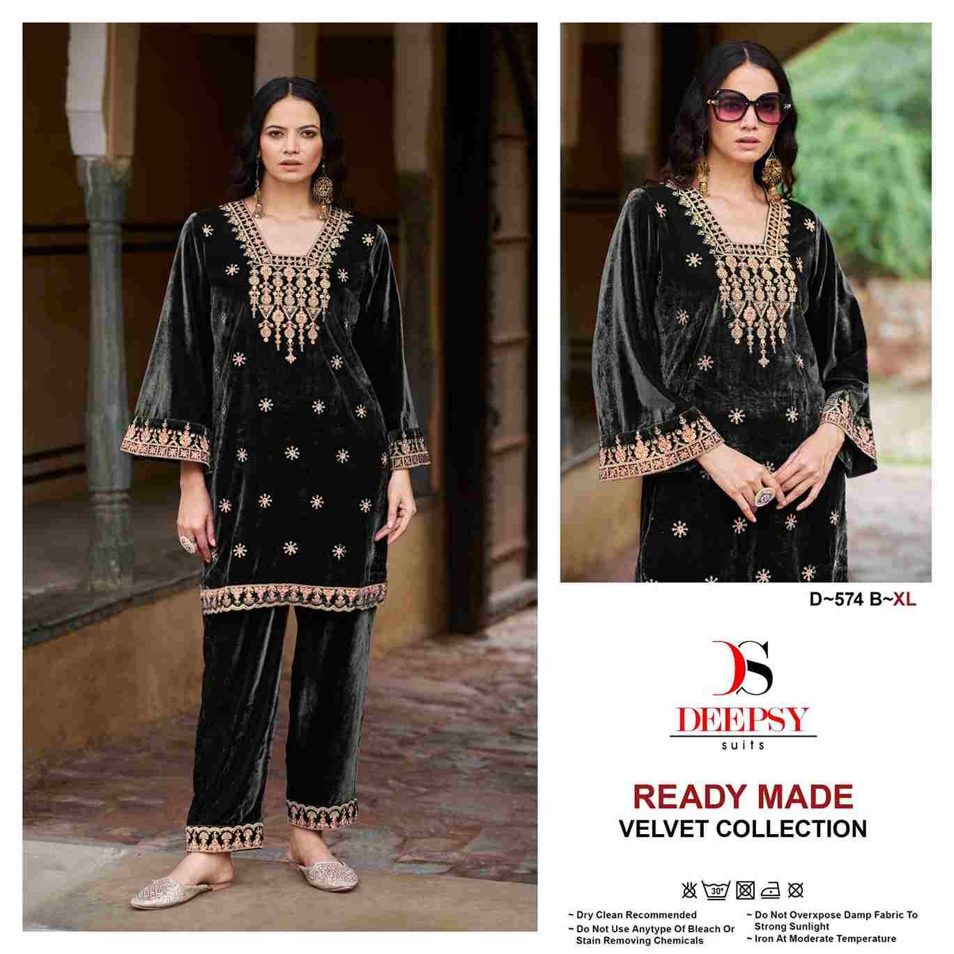 Deepsy Hit Design 574 Colours By Deepsy Suits 574-A To 574-D Series Designer Pakistani Suits Collection Beautiful Stylish Fancy Colorful Party Wear & Occasional Wear Velvet Kurtis With Bottom At Wholesale Price