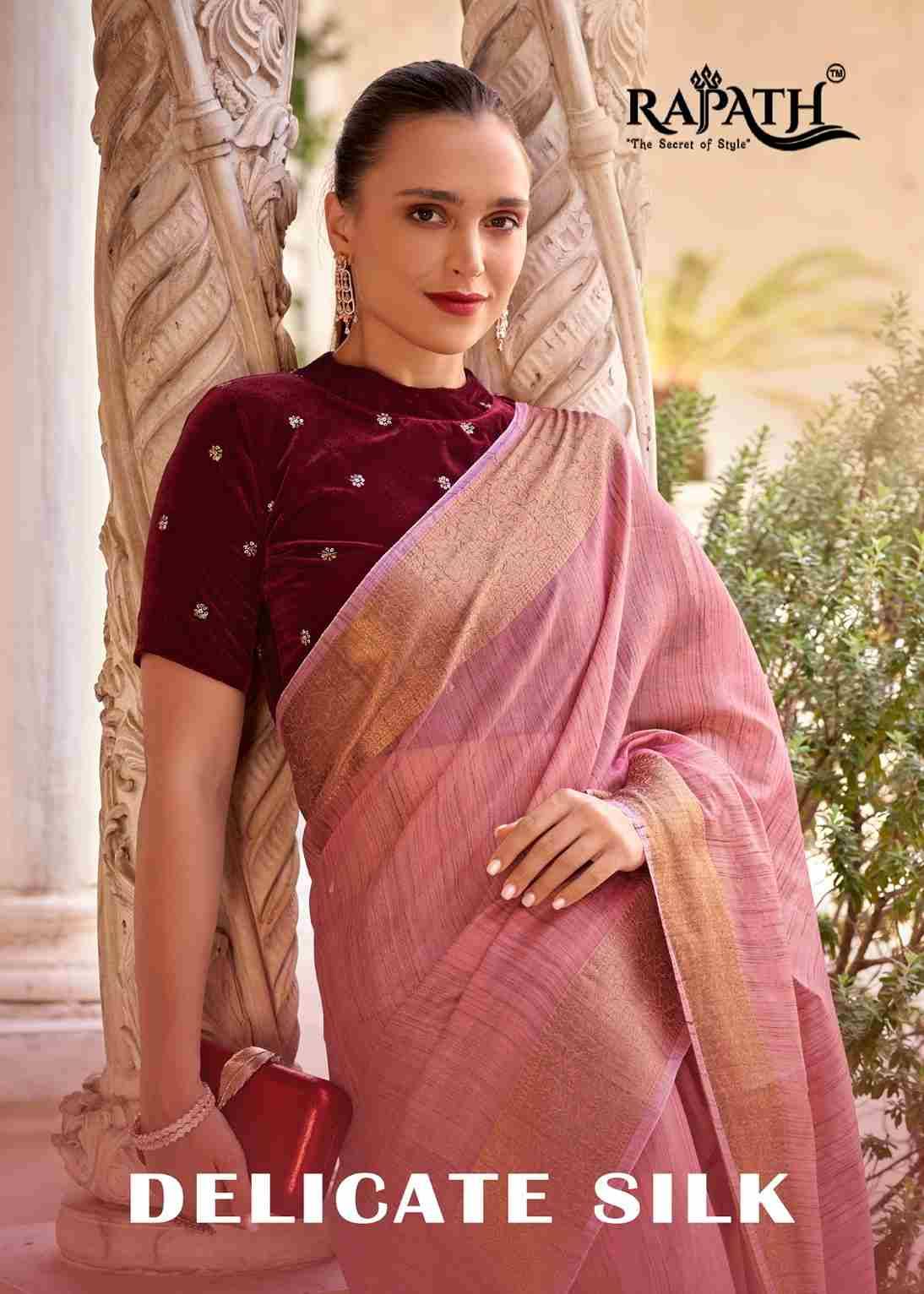 Delicate Silk By Rajpath 45001 To 450006 Series Indian Traditional Wear Collection Beautiful Stylish Fancy Colorful Party Wear & Occasional Wear Linen Silk Sarees At Wholesale Price