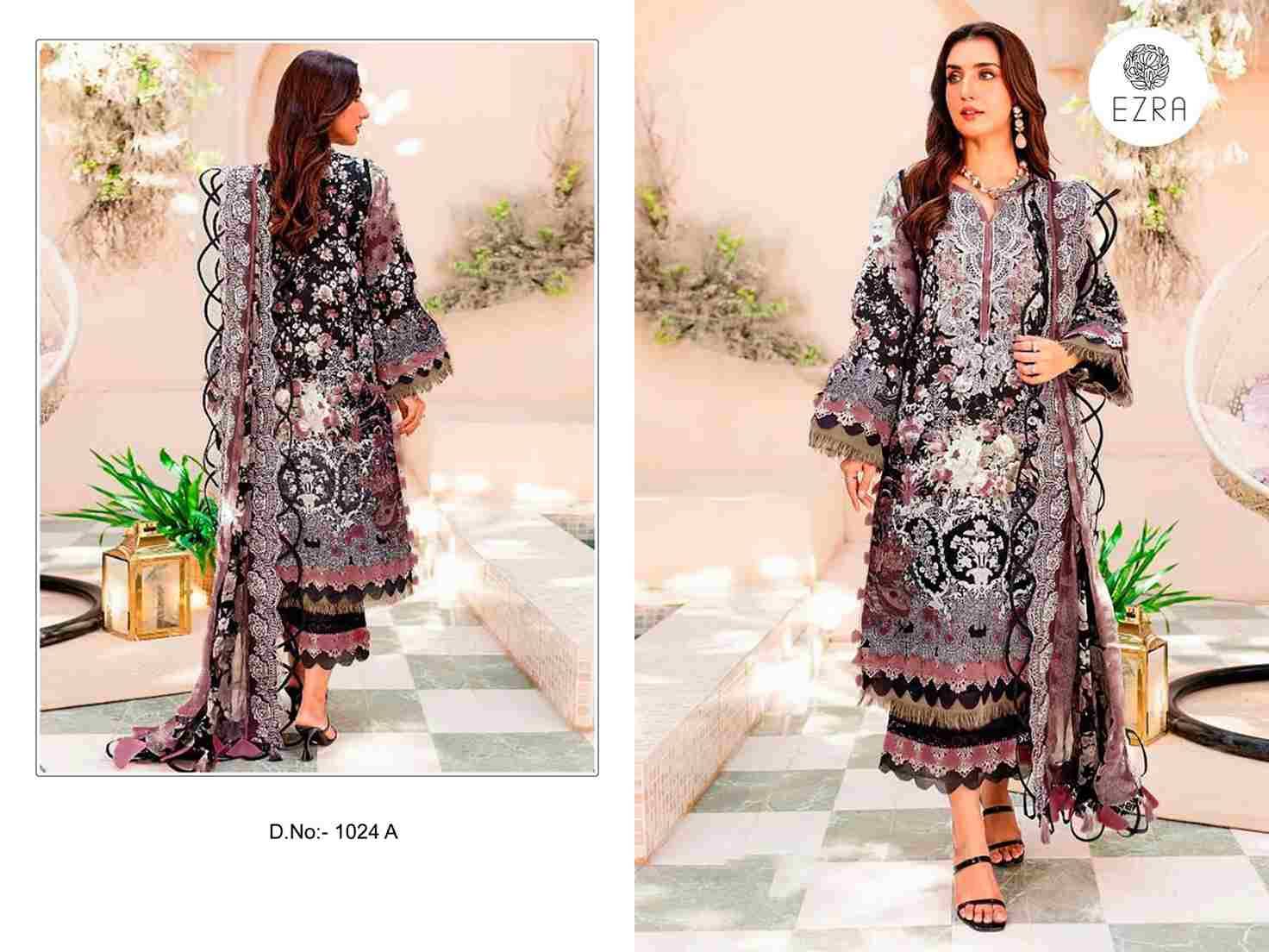 Ezra Hit Design 1024-A By Ezra Pakistani Suits Beautiful Fancy Colorful Stylish Party Wear & Occasional Wear Pure Cotton Embroidery Dresses At Wholesale Price