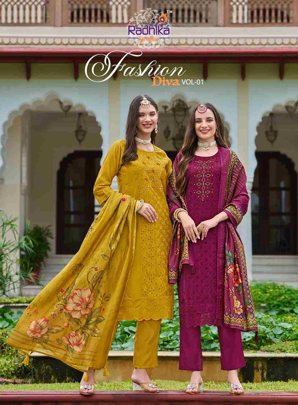 Fashion Diva Vol-1 By Radhika Lifestyle 1001 To 1006 Series Beautiful Festive Suits Colorful Stylish Fancy Casual Wear & Ethnic Wear Chanderi Silk Dresses At Wholesale Price