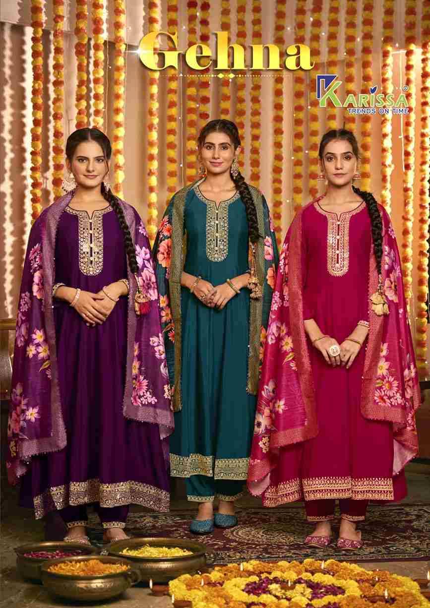 Gehna By Karissa 1001 To 1004 Series Beautiful Festive Suits Colorful Stylish Fancy Casual Wear & Ethnic Wear Vichitra Dresses At Wholesale Price