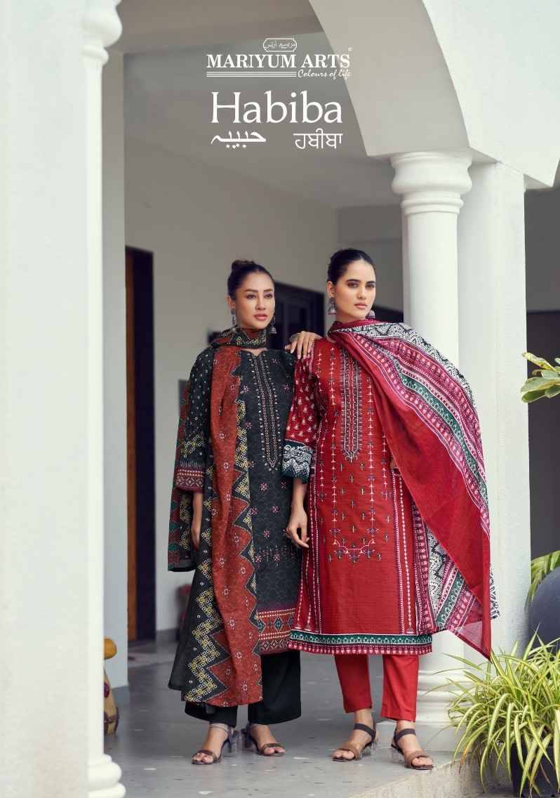 Habiba By Mariyum Arts 102-001 To 102-006 Series Beautiful Festive Suits Stylish Fancy Colorful Casual Wear & Ethnic Wear Pure Cambric Cotton Print Dresses At Wholesale Price