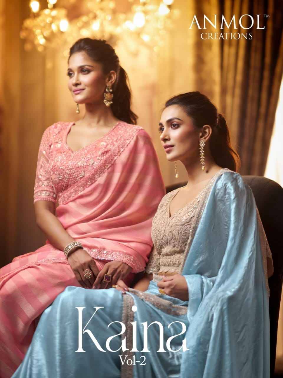 Kaina Vol-2 By Anmol Creation 2101 To 2116 Series Indian Traditional Wear Collection Beautiful Stylish Fancy Colorful Party Wear & Occasional Wear Organza Satin Sarees At Wholesale Price