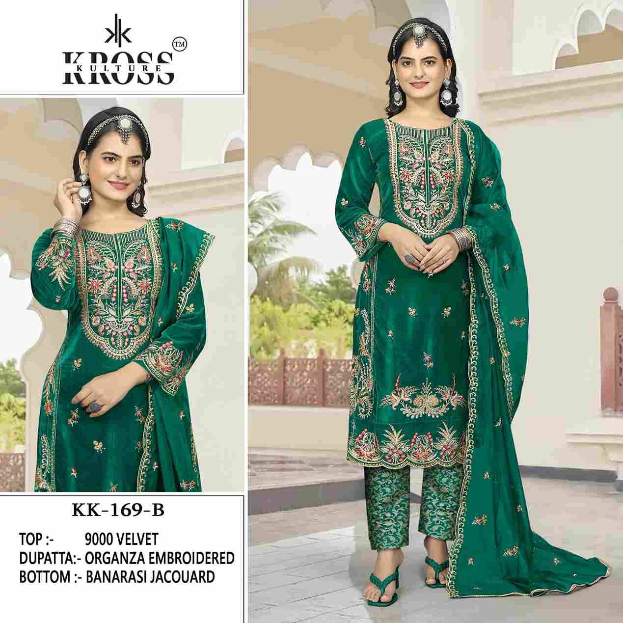 Kross Kulture Hit Design 169 Colours By Kross Kulture 169-A To 169-D Series Beautiful Pakistani Suits Colorful Stylish Fancy Casual Wear & Ethnic Wear Velvet With Embroidered Dresses At Wholesale Price