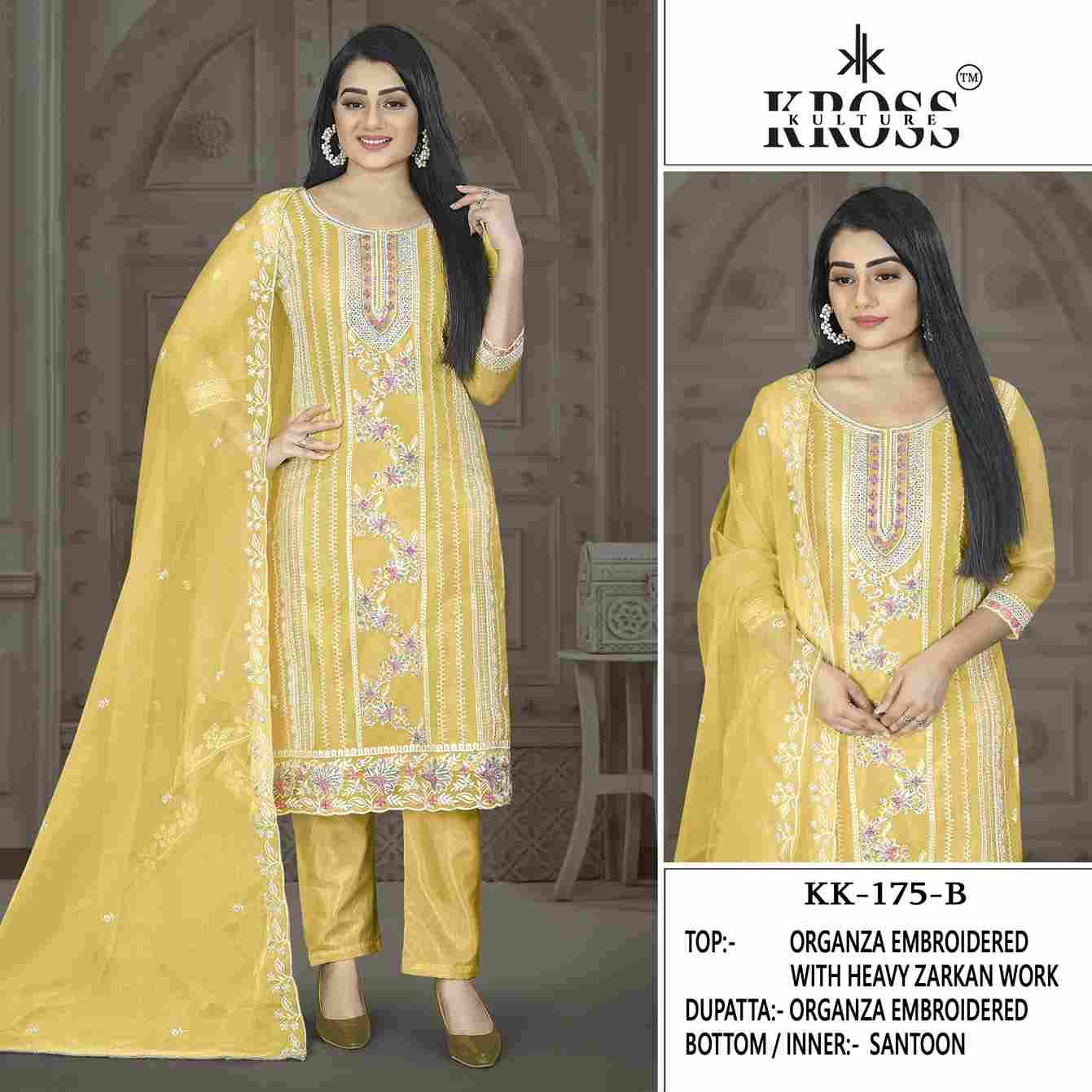 Kross Kulture Hit Design 175 Colours By Kross Kulture 175-A To 175-D Series Beautiful Pakistani Suits Colorful Stylish Fancy Casual Wear & Ethnic Wear Organza Embroidered Dresses At Wholesale Price