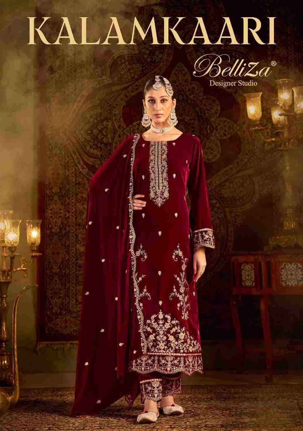 Kalamkaari By Belliza 980-001 To 980-004 Series Beautiful Stylish Festive Suits Fancy Colorful Casual Wear & Ethnic Wear & Ready To Wear Pure Velvet Embroidered Dresses At Wholesale Price