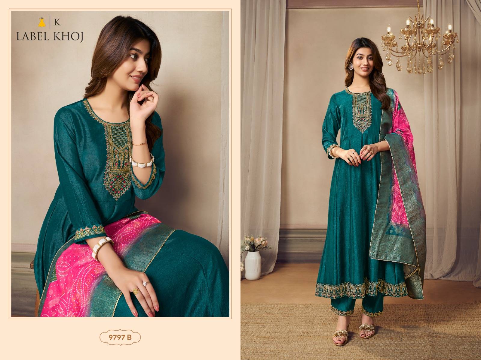 Label Khoj 9797 Colours By Label Khoj 9797-A To 9797-H Series Designer Festive Festive Suits Collection Beautiful Stylish Fancy Colorful Party Wear & Occasional Wear Silk Dresses At Wholesale Price