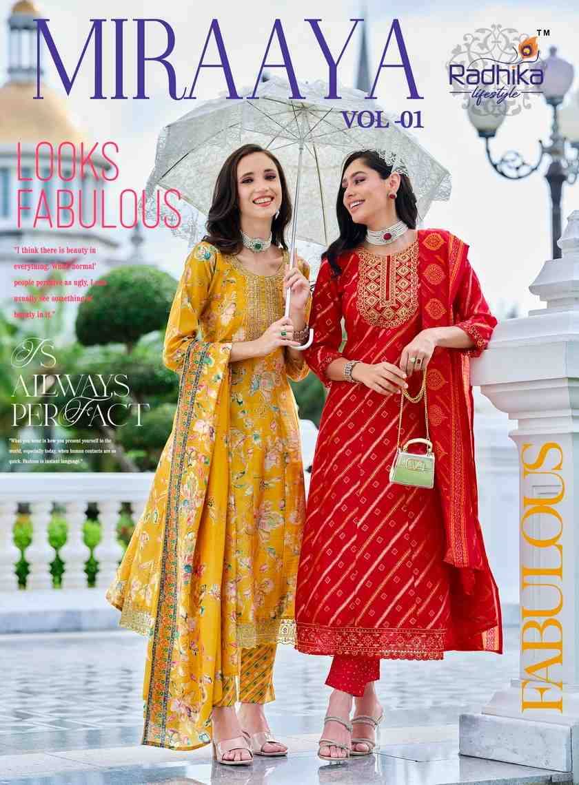 Miraaya Vol-1 By Radhika Lifestyle 1001 To 1006 Series Beautiful Festive Suits Colorful Stylish Fancy Casual Wear & Ethnic Wear Shimmer Foil Dresses At Wholesale Price