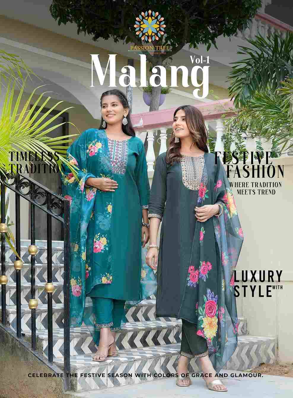 Malang Vol-1 By Passion Tree 1001 To 1008 Series Beautiful Suits Colorful Stylish Fancy Casual Wear & Ethnic Wear Silk Print Dresses At Wholesale Price