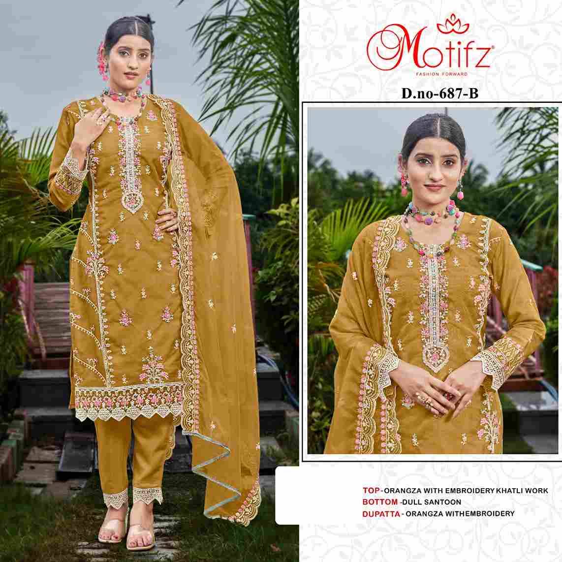 Motifz Hit Design 687 Colours By Motifz 687-A To 687-D Series Beautiful Pakistani Suits Colorful Stylish Fancy Casual Wear & Ethnic Wear Organza Dresses At Wholesale Price