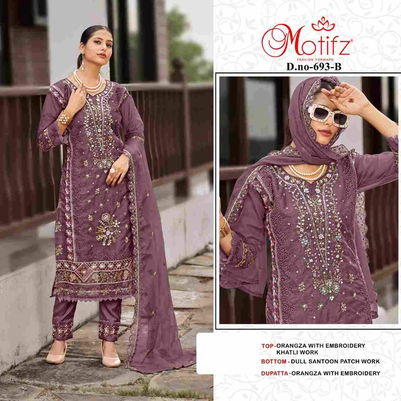 Motifz Hit Design 693 By Motifz 693-A To 693-D Series Beautiful Pakistani Suits Colorful Stylish Fancy Casual Wear & Ethnic Wear Organza Dresses At Wholesale Price