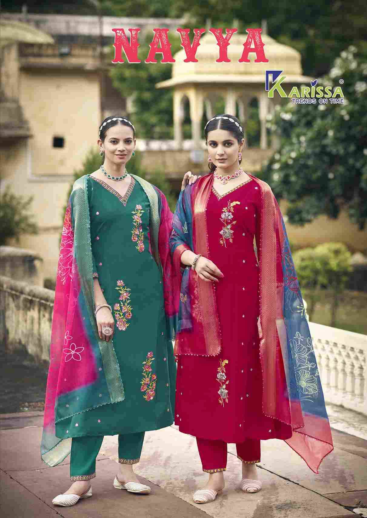 Navya By Karissa 1001 To 1004 Series Beautiful Festive Suits Colorful Stylish Fancy Casual Wear & Ethnic Wear Viscose Silk Dresses At Wholesale Price